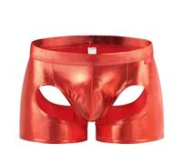 Men's Exotic Leather T Shaped Pants Double Open Cut Mesh Underwear Low Waisted Apparel (Red, M)