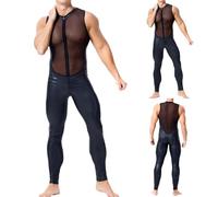 Men's Exotic Mesh Jumpsuit Wild Splicing Design Erotic Nightclub Performance Apparel Confidence Worn Like Second Skin