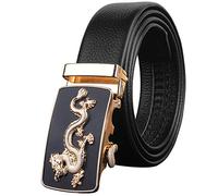 Men's Extra Long Belt Black Ratchet Belt Head Layer Cowhide Golden Dragon Automatic Belt Buckle Birthday Gift Box Boy Belt Suitable for Jeans and Formal Suits (A Dragon,56 in)