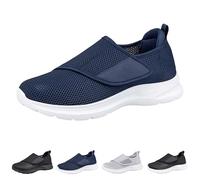 Mens Extra Wide Fit Diabetic Shoes Size 6 UK Adjustable Slip On Walking Sneakers Easy Close Orthopedic Slippers Breathable Hook Loop Trainers for Swollen Feet Plantar Fasciitis Blue