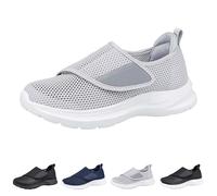 Mens Extra Wide Fit Diabetic Shoes Size 6 UK Adjustable Slip On Walking Sneakers Easy Close Orthopedic Slippers Breathable Hook Loop Trainers for Swollen Feet Plantar Fasciitis Grey