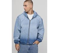 Men's Extreme Bleach Washed Boxy Denim Hoodie | Antique Blue | Size Large | BOOHOOMAN