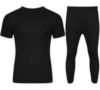 Mens Extreme Thermal Base Layer Long Sleeve Top And Legging Set, Soft Warm Winter Underwear Outdoor Ski Wear Long John Bottom Or Long Sleeve Shirt, Black + Short Sleeve Long John Set-Large