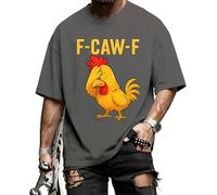 Men's F-CAW-F Cotton T Shirts F CAW F Print Tshirt Rooster Meme T-Shirt FCAWF Funny Chicken Graphic Shirt Humor Joke Gray M