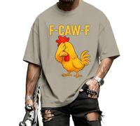 Men's F-CAW-F Cotton T Shirts F CAW F Print Tshirt Rooster Meme T-Shirt FCAWF Funny Chicken Graphic Shirt Humor Joke Khaki L