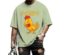 Men's F-CAW-F Cotton T Shirts F CAW F Print Tshirt Rooster Meme T-Shirt FCAWF Funny Chicken Graphic Shirt Light Green XXL