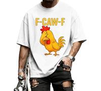 Men's F-CAW-F Cotton T Shirts F CAW F Print Tshirt Rooster Meme T-Shirt FCAWF Funny Chicken Graphic Shirt Humor Joke White M
