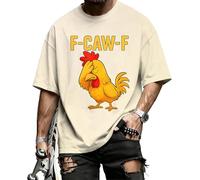 Men's F-CAW-F Cotton T Shirts F CAW F Print Tshirt Rooster Meme T-Shirt FCAWF Funny Chicken Graphic Shirt Humor Beige XXL