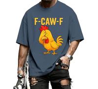 Men's F-CAW-F Cotton T Shirts F CAW F Print Tshirt Rooster Meme T-Shirt FCAWF Funny Chicken Graphic Shirt Humor Dark Blue XXL