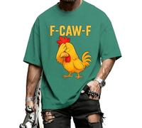 Men's F-CAW-F Cotton T Shirts F CAW F Print Tshirt Rooster Meme T-Shirt FCAWF Funny Chicken Graphic Shirt Humor Joke Green L
