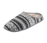 Mens Fairisle Slippers with Non-Slip Sole & Faux Sheepskin Lining - Grey, UK 9