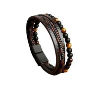 Mens Faith Bracelet Natural Tiger's Eye Stone Layered Cuff Bangle Classic Handmade Braided Cuff Bracelet with Magnetic Clasp Vintage Casual Wide Wristbands Christmas Jewelry Gifts Brown 19Cm