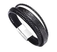 Mens Faith Bracelet Vintage Punk Mens Leather Bracelet with Cross Layered Handmade Braided Cuff Bangle with Magnetic Buckle Wristbands Jewelry Gifts Black 19Cm