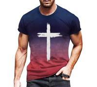 Men's Faith Jesus Cross Print T-Shirts Christian Shirts Street Graphic T-Shirts Crew Neck T Shirt Fashionable Lion 3D Printed Short Sleeve Vintage Fashion Casual Short Sleeve, darkblue, S