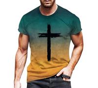 Men's Faith Jesus Cross Print T-Shirts Christian Shirts Street Graphic T-Shirts Crew Neck T Shirt Fashionable Lion 3D Printed Short Sleeve Vintage Fashion Casual Short Sleeve, yellow, 3XL