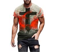 Men's Faith Jesus Cross Print T-Shirts Short Sleeve Christian Shirts Street Graphic T-Shirts Crew Neck T Shirt Fashionable Lion 3D Printed Short Sleeve Vintage Fashion Casual Summer Shirt Gray
