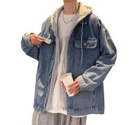Mens Fake Two Pieces Denim Jacket Trucker Denim Jacket with Hood Jeans Coat With Hood For Men