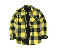 Mens Fall Shacket Flannel Jacket Sherpa Fleece Lined Snap Button Up Plaid Flannel Shirt Warm Coat Yellow and Black 2XL