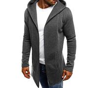 Men's Fall Winter Mid Length Hoodies Slim Fit Long Sleeve Shawl Collar Open Front Cardigan Jackets Fashion Hooded Jacket(Dark Gray,Large)