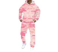 Men's Fall Winter Sweatsuits 2Pcs Outfits Clothes Men's Casual Fashion Loose 3D Camouflage Print Sweatshirt Sweatpants Suit for Outdoor Athletic Clothing (Pink, L)