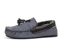 Mens Famous Dunlop GEORGE Moccasin Loafers Faux Sheepskin Fur Slippers with Rubber Sole (11 UK, Grey Tassel)
