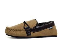 Mens Famous Dunlop GEORGE Moccasin Loafers Faux Sheepskin Fur Slippers with Rubber Sole (11 UK, Tan Saddle)
