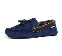 Mens Famous Dunlop GEORGE Moccasin Loafers Faux Sheepskin Fur Slippers with Rubber Sole (8 UK, Navy Tassel)