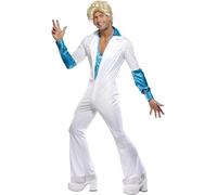 Mens Fancy Dress Costume 1970'S White Disco Suit Med