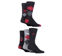 Farah Mens Patterned Striped and Argyle Cotton Socks Pack of 5 Argyle Black/Berry 6-11