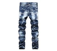 Men's Fashion Biker Jeans with Zipper Pockets Slim Fit Stretch Straight Leg Ripped Skinny Washed Distressed Comfort Denim Pants Bermuda Jeans