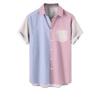 Men's Fashion Bowling Shirts Casual Short Sleeve Button Down Contrast Shirt 2025 Summer Color Block Cuban Shirts Collared Roll Up Sleeved Regular Fit Loose Casual Dress Work Tops Clothes