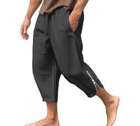 Men's Fashion Breathable Baggy Beach Pants Cotton Linen Side Zipper Trousers Drawstring Casual Summer Sweatpants, Black, XXL
