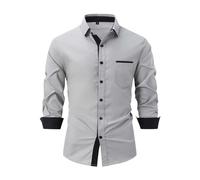 Mens Fashion Button Down Shirts Inner Contrast Business Casual Wedding Work Lapel Shirt Regular Fit Long Sleeve Slim Fit Non Iron Formal Dress Shirts with Snap Pockets Grey