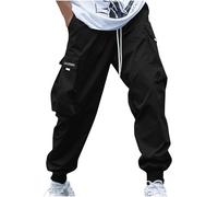 Men's Fashion Cargo Trousers Lightweight Drawstring Elastic Waist Joggers Pants Summer Casual Solid Walking Trousers Trouser for Men Casual Black Black L