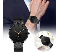 Men's Fashion Casual Business Double Dial Mesh Strap Quartz Watch for Teenage Boys (E, One Size)