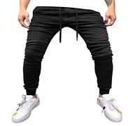 Men's Fashion Casual Straight Pocket Drawstring Waist Plain Slim Toe Jeans Jeans Short Men, black, M