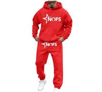 Men's Fashion City Letter Printed Pullover Two Piece Set Casual Plus Size Comfortable Hooded Sweatshirt Set, Red #16, XL
