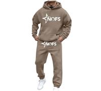 Men's Fashion City Letter Printed Pullover Two Piece Set Casual Plus Size Comfortable Hooded Sweatshirt Set, Coffee #3, L