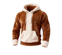 Men'S Fashion Colorblock Hooded Sweatshirt Teddy Fleece Jumper Men Fluffy Drawstring Loose Pullover Long Sleeve Hooded Pullover Lightweight Thermal Jumper Comfortable Soft Comfortable Sweatshirt