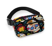 Men's Fashion Dress Decor Waist Bag, Small Pack, Portable Belt Bag with Adjustable Strap Mexican Day Dead Rose Sugar Skulls