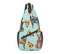Mens Fashion Gym Bags Anti-Theft Compatible with Australian Cattle Dog Pizzas Mint Green Crossbody Shoulder Backpack with Zipper, Multipurpose Sling Backpack for Cycling Traveling Hiking