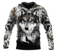 Men's Fashion Hoodies Viking Animal Wolf Print Long Sleeve Sweatshirt 3D Printed Hoodie with Kanga Pocket