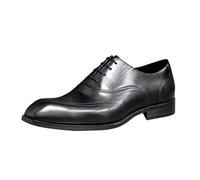 Men's Fashion Imitation Wood Grain Square Head Lace Up Leather Shoes for Business Casual Comfortable Durable Footwear (Black, 8.5)