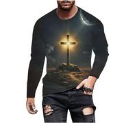 Men's Fashion Jesus Cross 3D Print T-Shirt Short Sleeve Funny Graphic Tees Tops Christian Religious Bible T-Shirts, 4-dark Gray, Medium