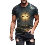 Men's Fashion Jesus Cross 3D Print T-Shirt Short Sleeve Funny Graphic Tees Tops Christian Religious Bible T-Shirts, A4-black, XXXXL