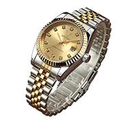 Mens Fashion Luxury Stainless Steel Calendar Rhinestone Waterproof Sports Women Unisex Quartz Watch, Silver Gold, Business Casual Fashion Sports