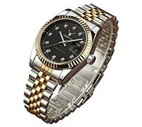 Mens Fashion Luxury Stainless Steel Calendar Rhinestone Waterproof Sports Women Unisex Quartz Watch, Silver Gold Black, Business Casual Fashion Sports