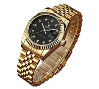 Mens Fashion Luxury Stainless Steel Calendar Rhinestone Waterproof Sports Women Unisex Quartz Watch, Gold Black, Business Casual Fashion Sports