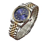 Mens Fashion Luxury Stainless Steel Calendar Rhinestone Waterproof Sports Women Unisex Quartz Watch, Silver gold Blue, Business Casual Fashion Sports