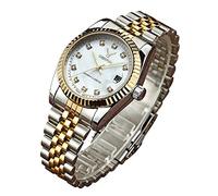 USWATCH Mens Fashion Luxury Stainless Steel Calendar Rhinestone Waterproof Sports Women Unisex Quartz Watch, Silver Go;d White, Business Casual Fashion Sports